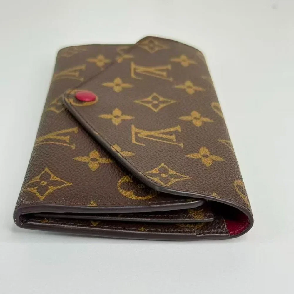 Louis Vuitton Monogram Canvas Wallet with Red Button Closure